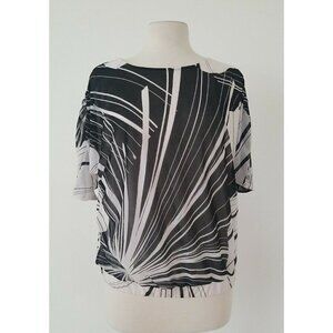 Grayson Black and White Blouse Short Sleeve 100% Polyester Size Medium